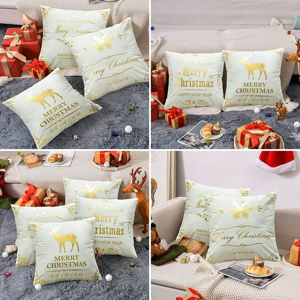 ShenMo Christmas Cushion Cover 4 Pack Christmas Pillow Case Cushion White Gold Decorative Pillows Cushion Covers for Home Decor Home Cars Sofas 45 x 45 cm Walmart