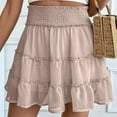 thumbnail image 2 of Uaswgudfs Womens Smocked Ruffle Mini Skirts Cute High Elastic Waisted Tiered Short Skirt with Shorts Underneath, 2 of 5