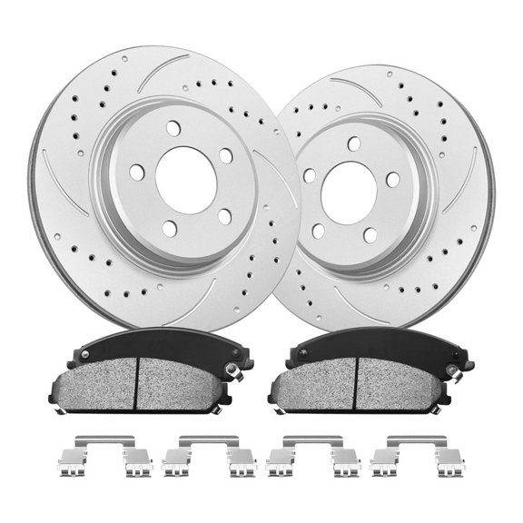 Aurogenix Front Brake Kit Fits 2006-2013 Dodge Charger, 2020-2022 Challenger, Geomet Coated Drilled & Slotted Rotors & Brake Pads, 320mm (12.6in)