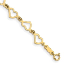 Finest Gold 14K Yellow Gold Flat Open Hearts 7.5 in. Bracelet
