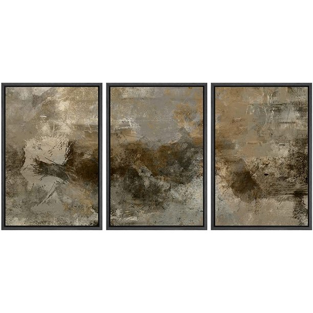 wall26 Framed Canvas Print Wall Art Set Brown & Gray Grunge Paint