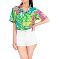 thumbnail image 5 of LA LEELA Button Down Shirt for Women Floral Summer Beach Party Short Sleeve Blouse Shirt V Neck Blouses Hawaiian Shirts for Women XXL Allover Leaves, Autumn Green, 5 of 5