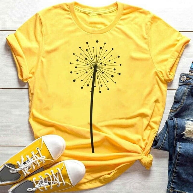 ICHUANYI Clearance New Women's T-Shirt Short Sleeves Fashion Big Floral Flower Lady T-shirts(Yellow, S) ICHUANYI WER2023081509790