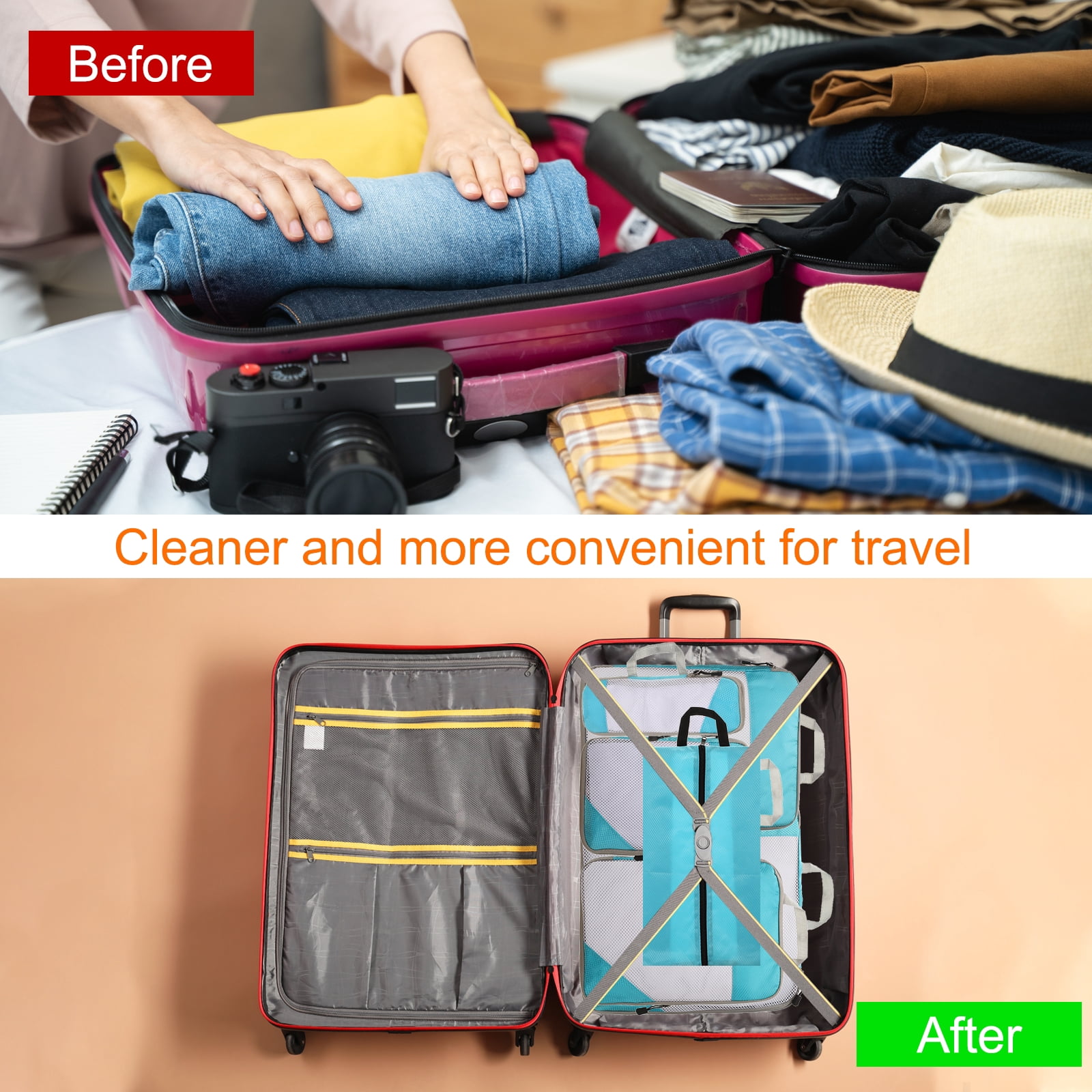 Uxcell 6pcs Compression Packing Cube for Suitcases Lightweight Travel Essentials Luggage Organizers Bags, Sky Blue