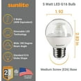thumbnail image 2 of Sunlite LED G16 Globe Light Bulb, 5 Watts (40W Equivalent), Medium E26 Base, Dimmable, Clear, UL Listed, 2700K Warm White, 6-Pack, 2 of 6