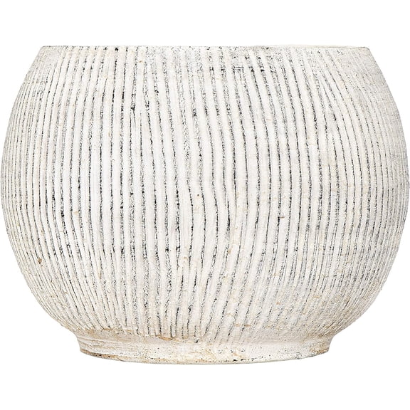 Distressed Cream Terracotta Planter with Fluted Texture
