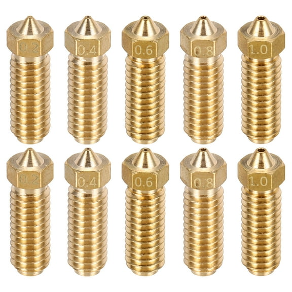 1 Set 0.2/0.4/0.6/0.8/1.0mm 3D Printer Extruder Nozzles 1.75mm Filament Brass Print Head High Speed Temperature Packed Wear Resistance Nozzle (20x6mm)