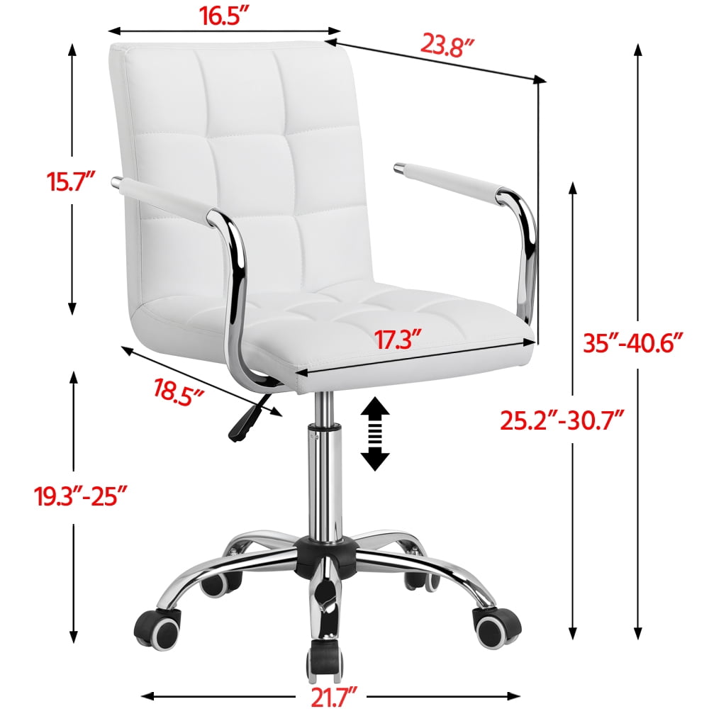 Alden Design Modern Adjustable Faux Leather Swivel Office Chair with Wheels, White