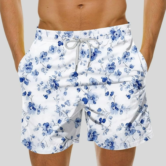 DIOAZUD Mens Hawaiian Swim Trunks with Drawstring Elastic Waist Swimming Trunks 5 Inch Bathing Suit Quick Dry Swim Shorts Vacation Beach Shorts with Pockets
