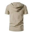 thumbnail image 3 of Jinda Men's Lace Up Hoodie Cotton Viking Shirt Short Sleeve Tunic Soft Summer Gothic T Shirt V Neck Cool Lightweight Comfy Casual Hooded Steampunk Shirt Khaki X-Large, 3 of 4