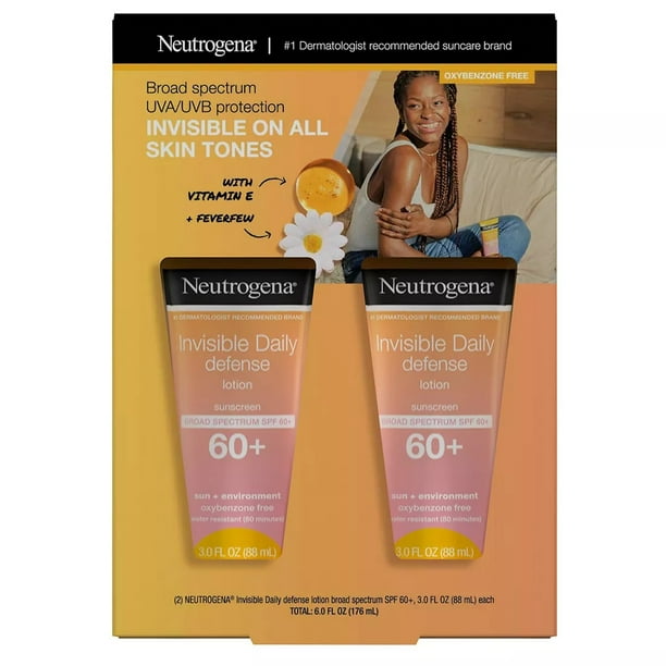 Neutrogena Invisible Daily Defense SPF 60+ Sunscreen, 2 pk./3 fl. oz.