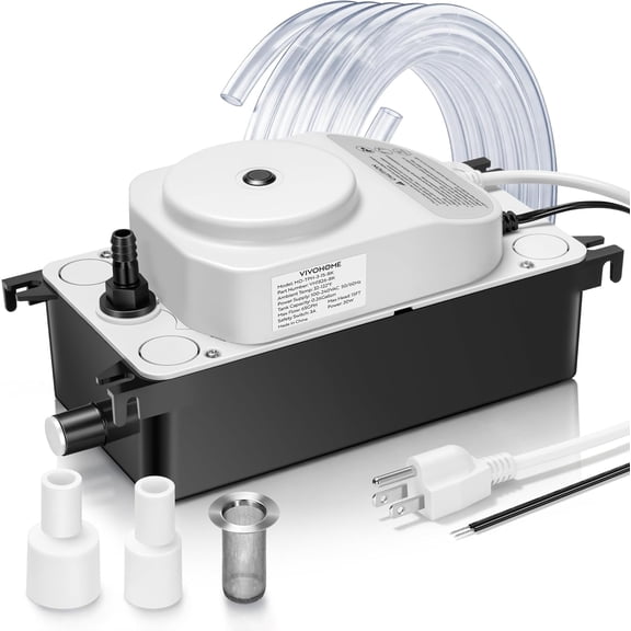 SPECSTAR HVAC Condensate Pump with Automatic Safety Alarm, 65 GPH, Ultra-Quiet 25dB DC Motor, 100-240V AC Removal Pump for HVAC/R Equipment, Dehumidifier, Furnace, Includes 19.6ft Tubing