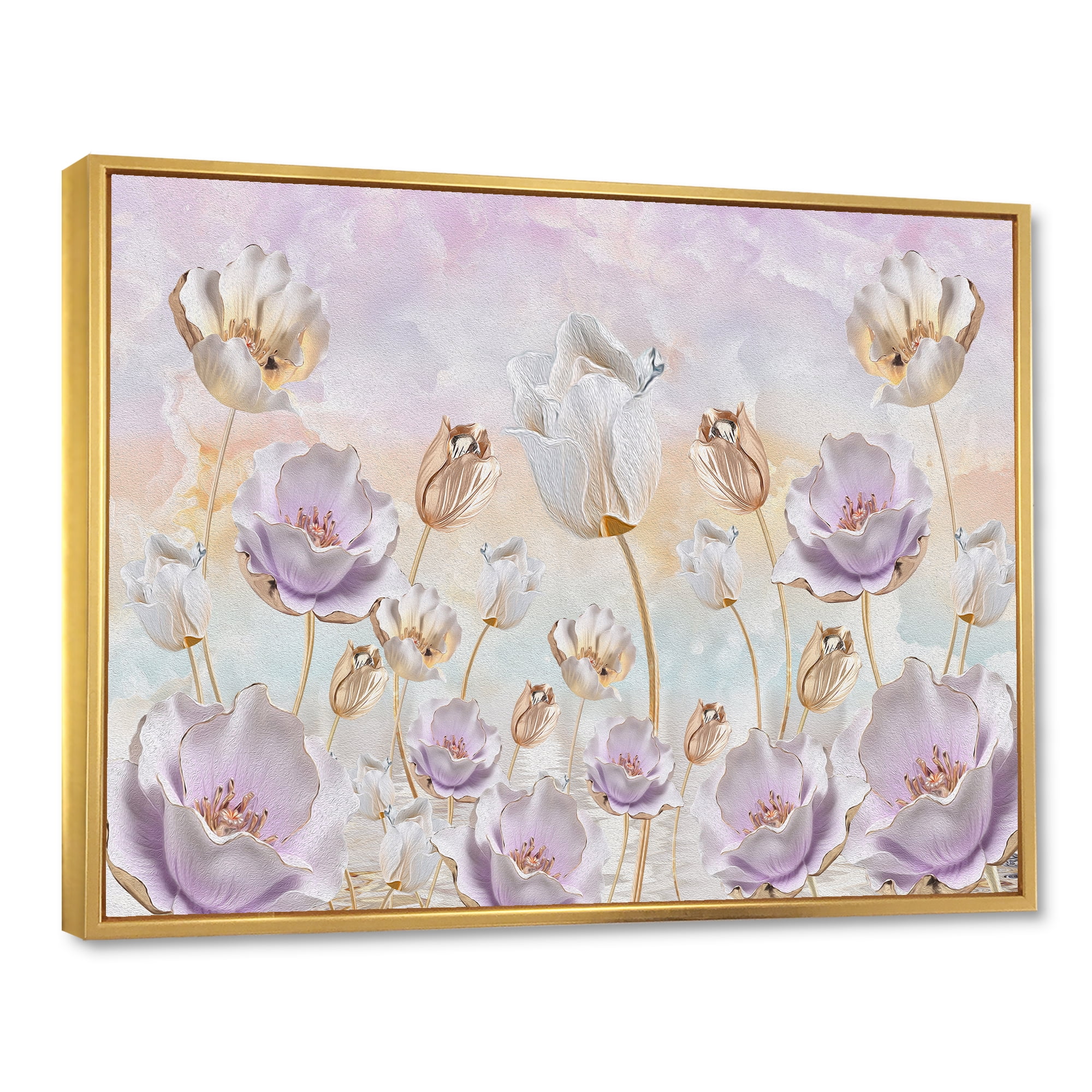 Designart 'Blossoming Pastel Tones Flowers' Traditional Framed Canvas Wall Art Print