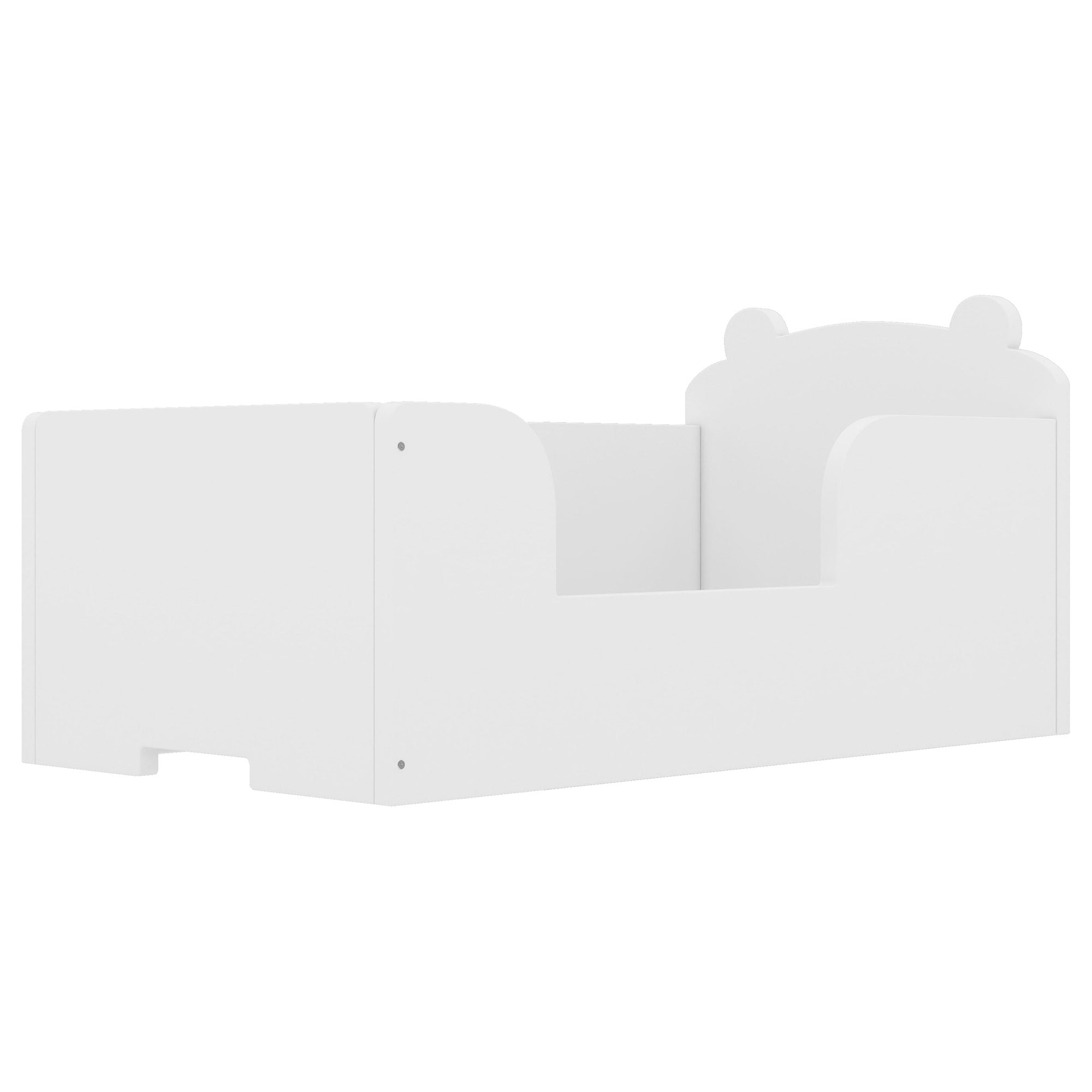 Aukfa Toddler Bed, Floor Bed Frame with Safely Rail and Bear Shape Headbroad for Kids Ages 2-6, White