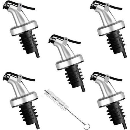 

5 Pack Oil Spouts Olive Oil Vinegar Bottle Stopper Dispenser with Tube Brush Leakproof Bottle Spouts for Salad Sauce Soy Etc