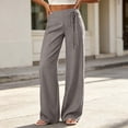 thumbnail image 2 of Women's Soft Polyester Straight Leg Loose Pants, Elastic Waist Tummy Control Casual Trousers with Pockets, Solid Color Relaxed Fit Pull On Bottoms, for Everyday Wear, Work,, 2 of 7