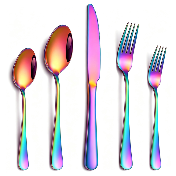 EXLEAF 20 Piece Rainbow Silverware Set, Stainless Steel Flatware Set for 4 Colorful Novelty Flatware Cutlery Utensil Set Include Knife Fork Spoon Food Grade Mirror Polished Dishwasher Safe