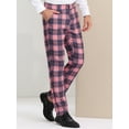 thumbnail image 2 of Unique Bargains Men's Dress Pants Casual Flat Front Stretch Business Plaid Pants 28 Pink Navy, 2 of 6