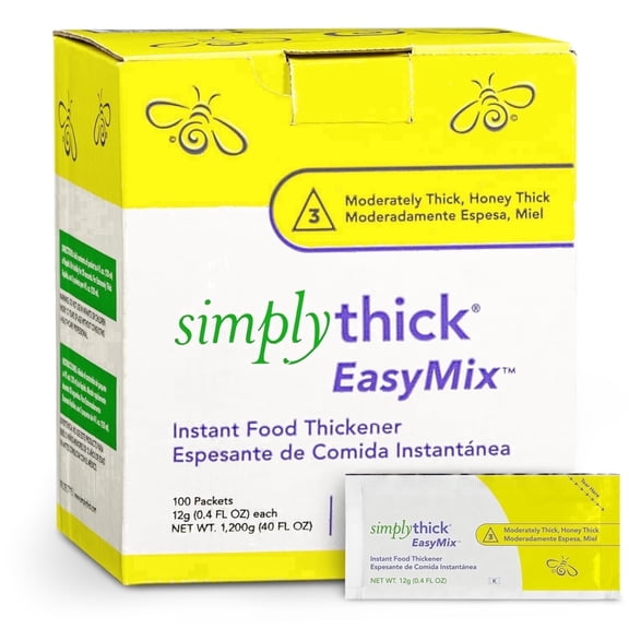 SimplyThick EasyMix | 100 Count of 12g Packets |Thickener for those with Dysphagia | Creates IDDSI Level 3 - Moderately Thick (Honey Consistency)