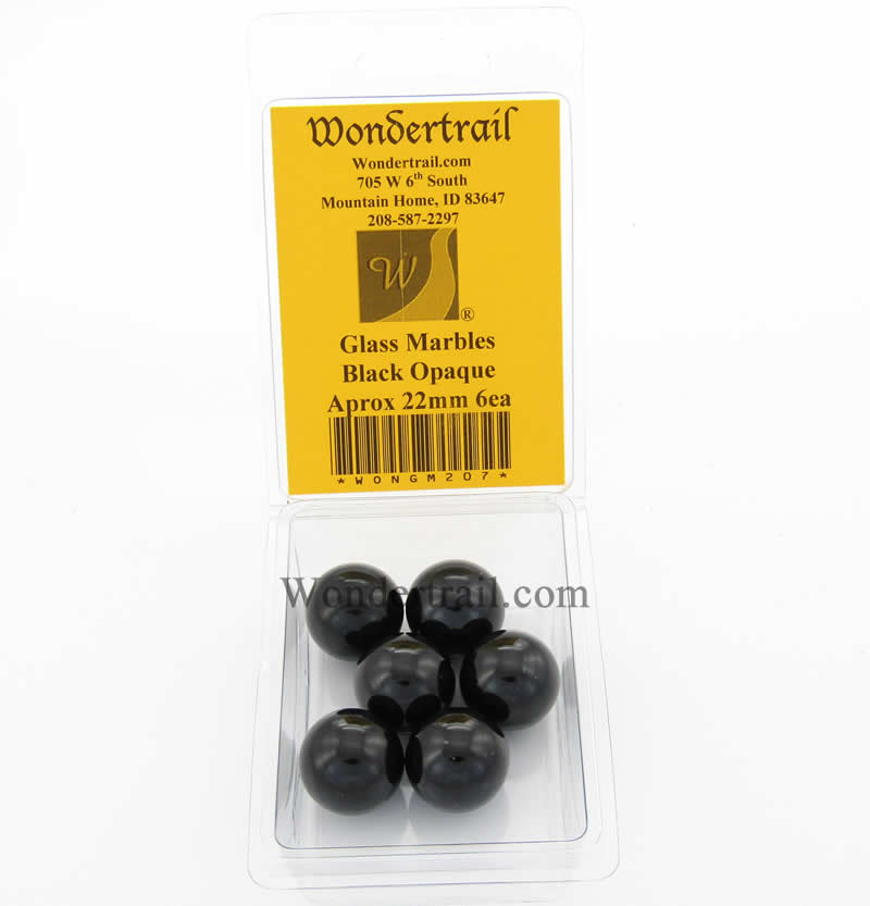 Black Opaque 22mm Glass Marbles Pack of 6 Wondertrail