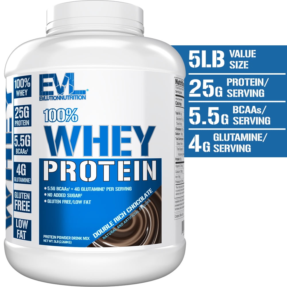 Protein Powder 25g - Evlution Nutrition 100% Whey Protein Powder 5 LB - No Sugar Added, Low Carb, Gluten Free - EVL Fast Absorbing Chocolate Protein Powder with BCAA and Glutamine