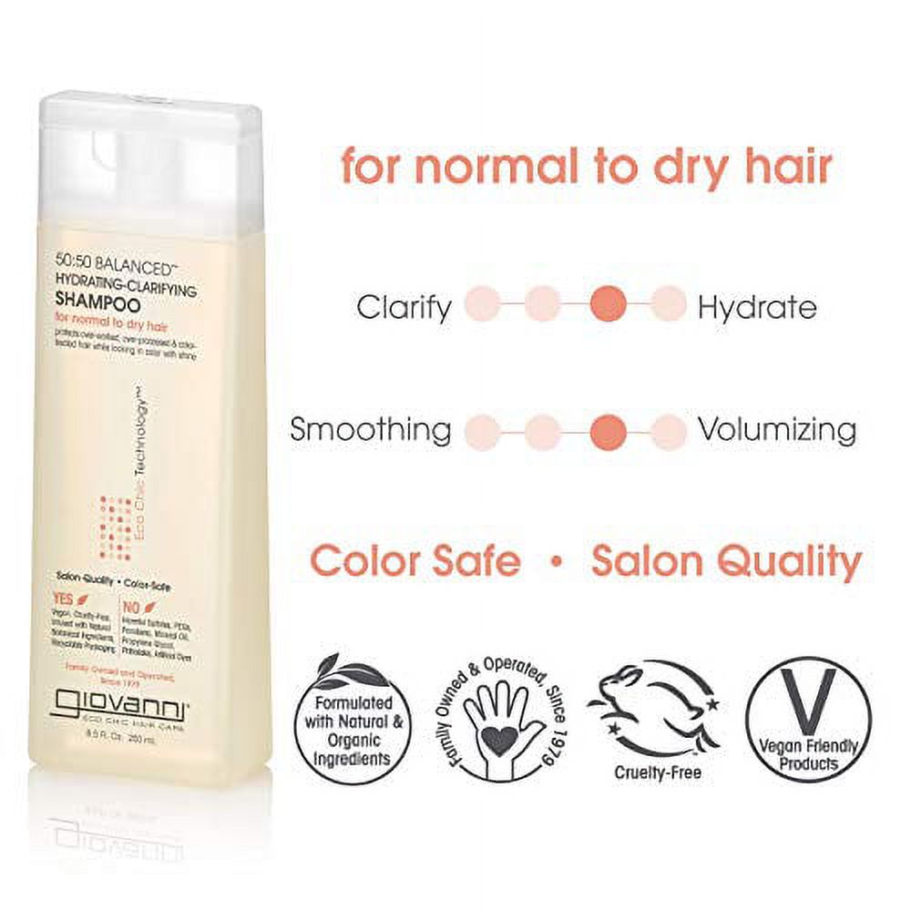 Giovanni 50:50 Balanced Hydrating Clarifying Shampoo & Calming Conditioner Set, 8.5 oz. Leaves Hair Clean & Moisturized, For Over-Processed, Stressed Hair, Aloe, Sulfate Free, Paraben Free, Color Safe