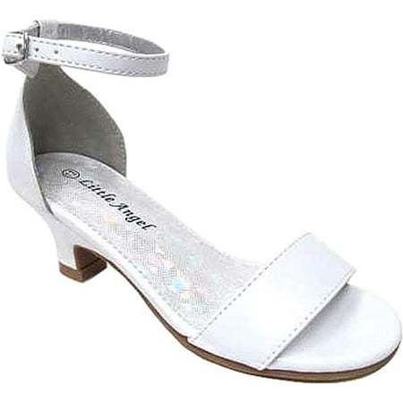 

Toddler/Little/Big Girl Glitter/Patent/PU Strap Kitten Heel Ankle Strap Sandal (whtpu lk12)