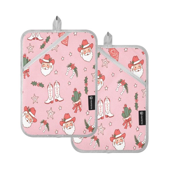 Two Pieces Of Square Heat Insulation Pad Oven Mitts Santa Claus 7x9.8 Inch Oven Microwave Kitchen Cooking Baking