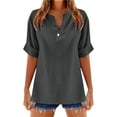 thumbnail image 3 of Kcolen Women Blouses for Work Summer Solid Color Short Sleeve T-Shirts V Neck Comfortable Pullovers Loose Fit Summer Outfits Clothes for Women, 3 of 5