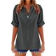 thumbnail image 1 of Blusa de mujer con cuello en V y manga corta de mezcla de lino: transpirable, sofisticada, informal/para el día a día. Tallas S-XXL. Contorno de pecho: 98-122 cm., 1 of 4