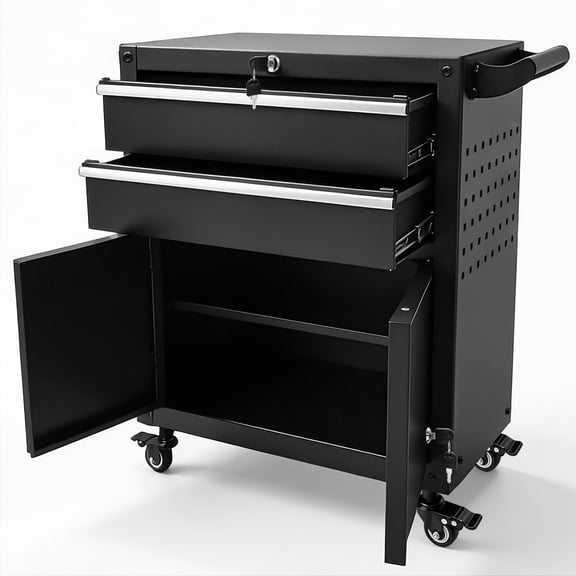 2-Drawer Rolling Tool Cabinet with Wheels and Lockable Storage for Garage, Workshop and Home, Black