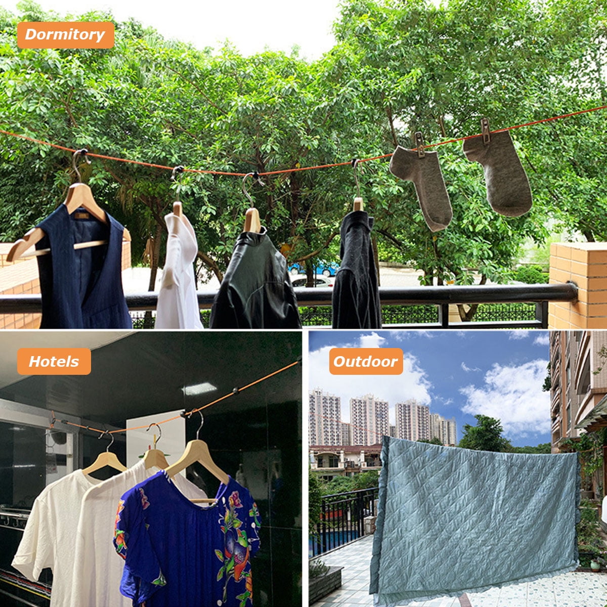 Buy HOTBEST Camping Washing Line, 8 Meters Trael Clothesline