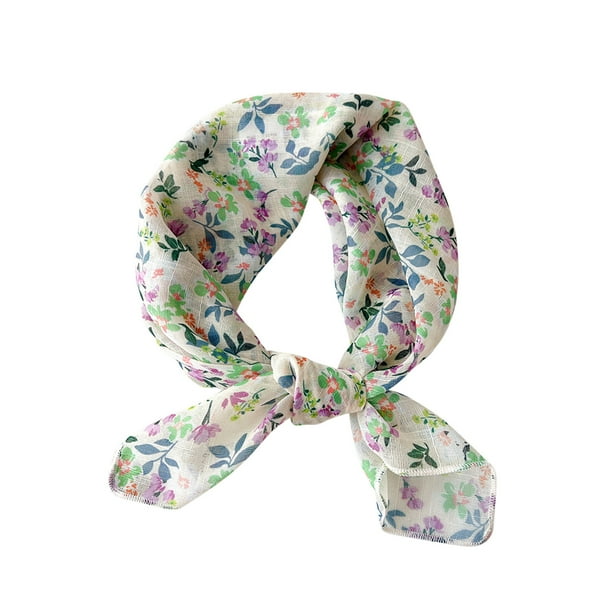 Bufandas de algodón y lino para mujer, bufanda pequeña de seda, bufanda con motivos literarios y temperamento, flores y pétalos, pañuelo decorativo para el cabello para mujer.