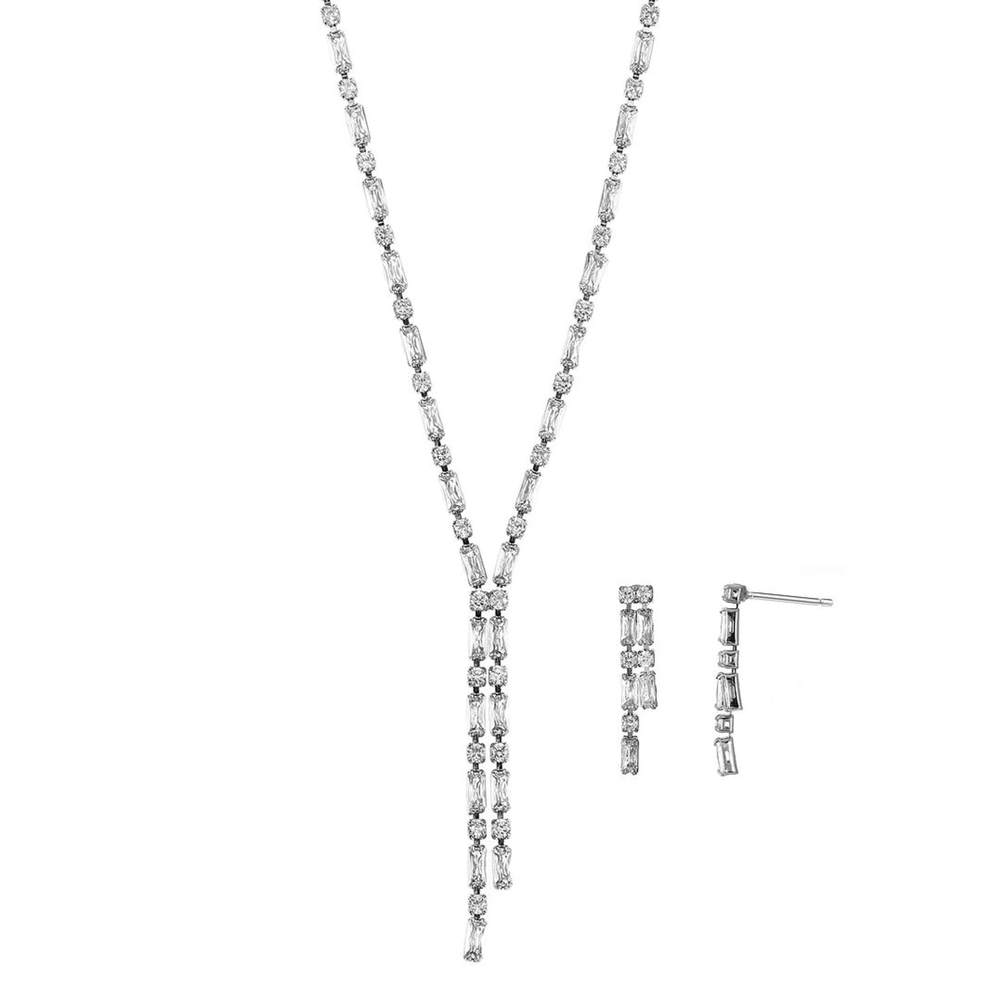 Believe by Brilliance Fine Silver Plated Cubic Zirconia "Y" Necklace and Earring Set, Adult, Female