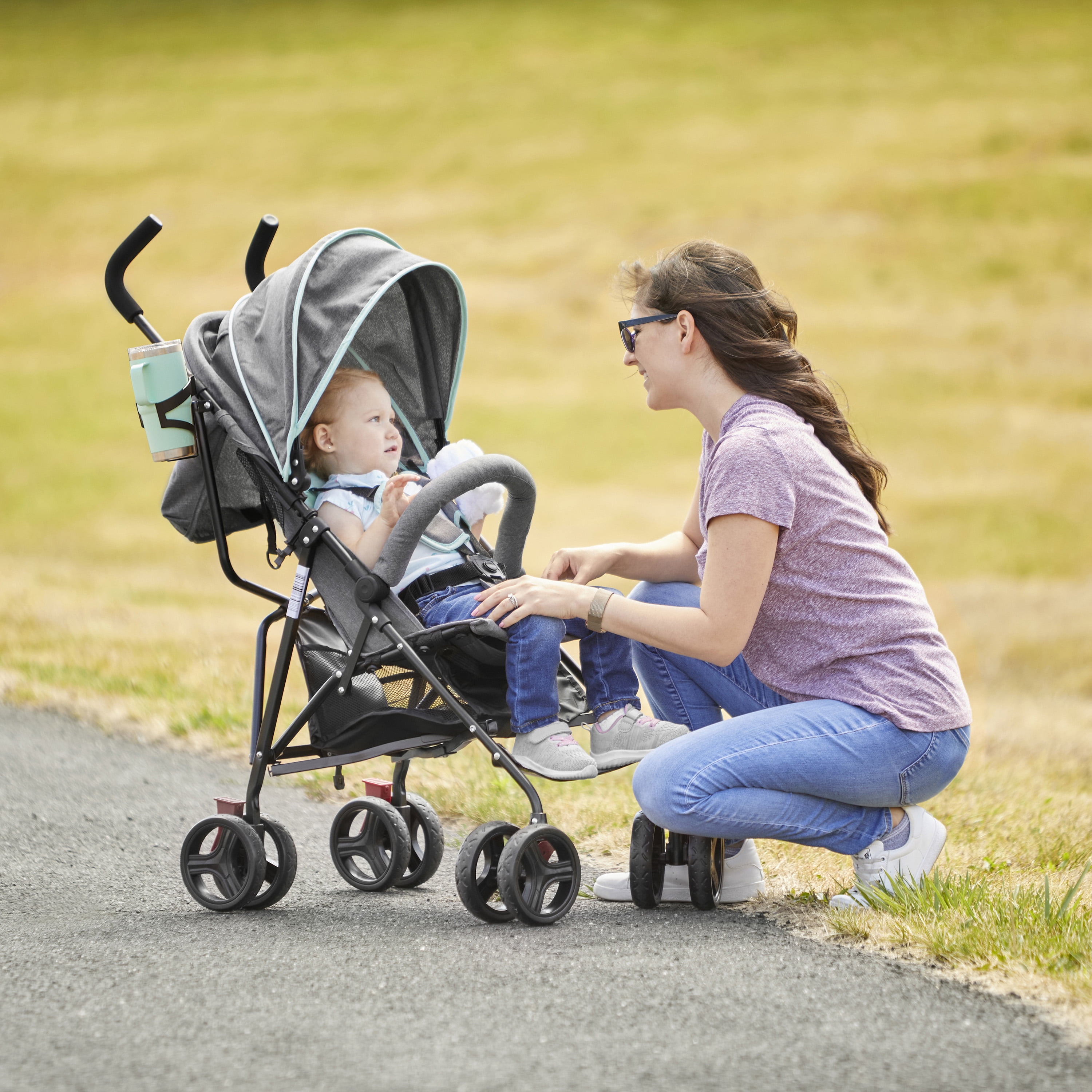Dream On Me Vista Moonwalk Stroller, Lightweight Infant Stroller with Compact Fold, Multi-Position Recline, Canopy with Sun Visor, Perfect for Traveling and Theme Parks, Mint