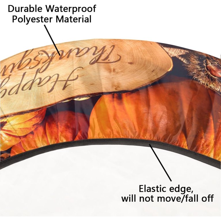 Thanksgiving Pumpkin Maple Leaves Round Fitted Tablecloth – Waterproof, Elastic Edge, 36-44in