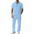 thumbnail image 2 of Ceisia Men Textured Half Zip Polo Short Sleeve Shirt & Elastic Waist Straight Pants Casual Two Piece Outfit Blue XXXL Gift, 2 of 8