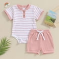 thumbnail image 2 of TOWED22 Toddler Baby Boy Clothes Summer Outfits Short Sleeve Solid Elastic Sweatshirt and Shorts 2 Piece Sweatsuit Set Pink,0-3 M, 2 of 8