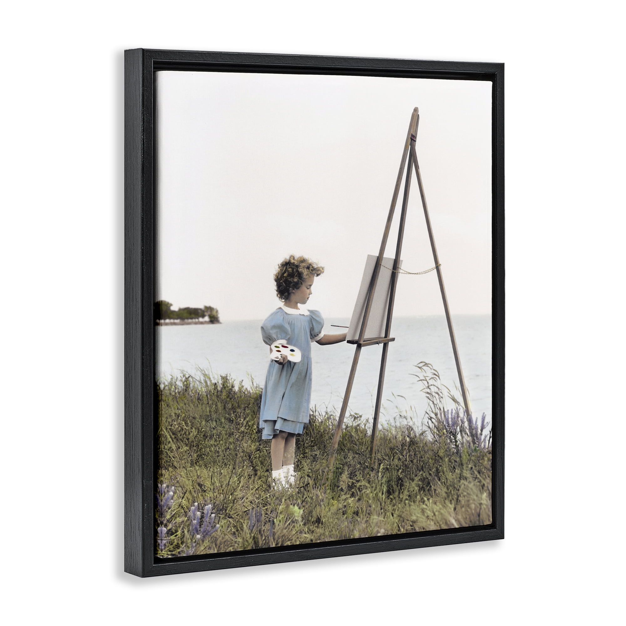 Stupell Industries Child Painting on Easel Black Framed Floater Canvas Wall Art, design by Kendra Dew