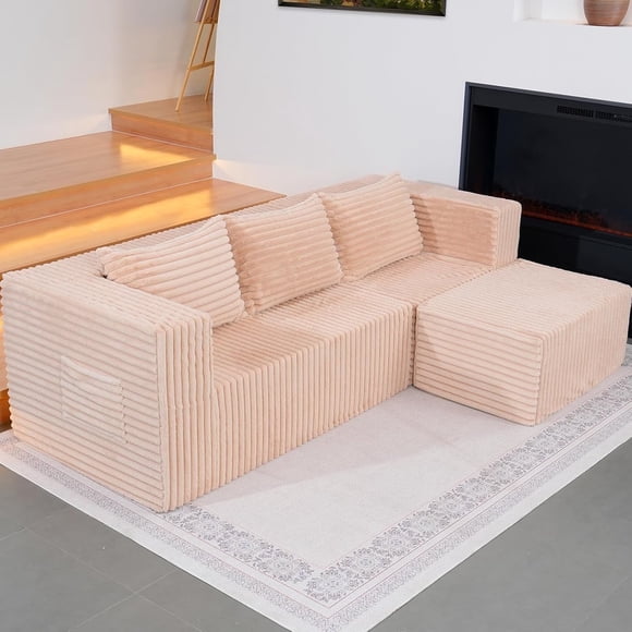 Slsy Modular Sectional Sofa with Chaise, Modern L Shaped Cloud Couch with Deep Seat, Sectional Couches for Living Room, Bedroom, Office, No Assembly Required