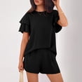 thumbnail image 3 of Two Piece Sets for Women 2026 Spring Summer Ruffle Sleeve Lounge Matching Shorts Set Casual Beach Vacation Clothes Black S, 3 of 7