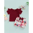 thumbnail image 2 of Franhais Girls Summer 3Pcs Sets Solid Color Short Sleeve T-shirt + Floral Lantern Shorts + Headband, 2 of 8