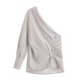 thumbnail image 3 of HH TRAF Mujeres Nueva Moda Versátil Rayas Asimétrica Cuello Inclinado Camisa Plisada Superior Femenina Chic Sexy High Street Casual Top, 3 of 4