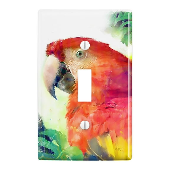 Rainforest Macaw Parrot Tropical Watercolor Plastic Wall Decor Toggle Light Switch Plate Cover