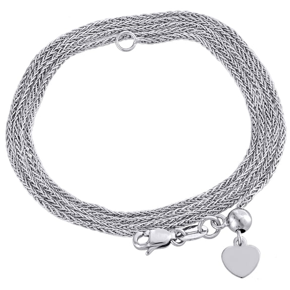 10K White Gold Adjustable Quadra Wheat Chain Necklace 22" Dangling 6mm Heart