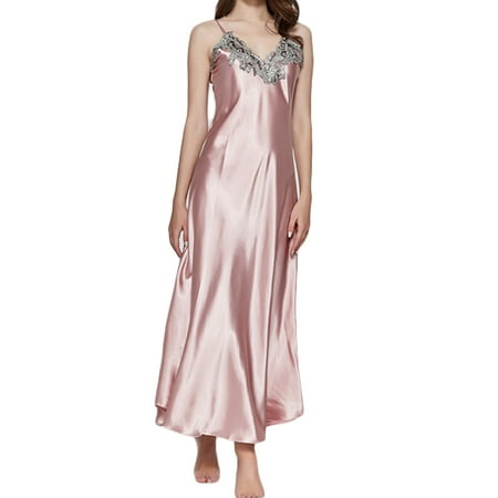 

Women s Satin Silk Lace V-neck Lingerie Dress