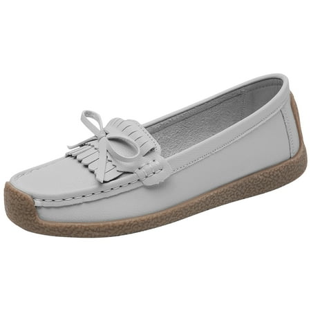

Lovskoo 2024 Women s Classic Tassels Leather Loafers Large Size Cozy Driving Moccasins Casual Slip On Boat Shoes Fashion Comfort Flats Gray