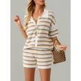 thumbnail image 6 of Komoo Women Crochet Matching Set Contrast Color Striped Print Top Shorts 2 Piece Summer Loungewear, 6 of 7