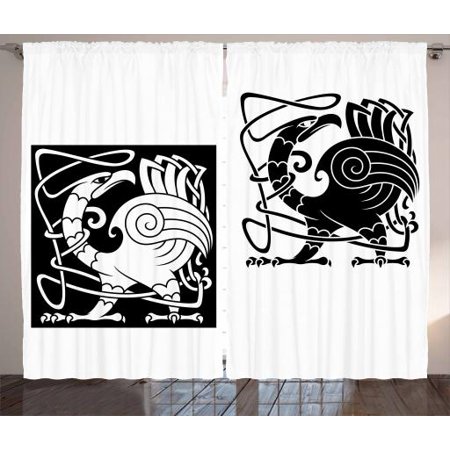 Celtic Curtains 2 Panels Set Bird Silhouettes Fantastic Animals