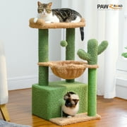 PAWZ Road Cat Tree 33" Cute Cactus Cat Scratching Posts Tower with Large Top Perch and Hammock for Medium Indoor Cats, Green